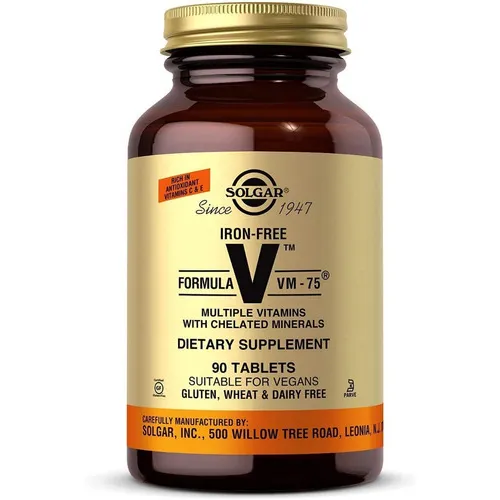 Multivitamínico Formula Vm-75 Sin Hierro 90 Tabletas Solgar Sabor Neutro