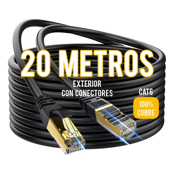 Cable Utp Cat6 20 Metros Exterior 100% Cobre Con Conectores