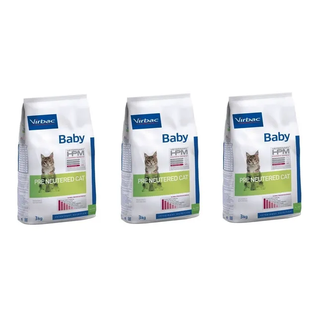 3 Bultos De Alimento Virbac Hpm Baby Pre Neutered Cat 3 Kg 