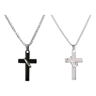 2 Collares Colgante Pareja Anillo Cruz Acero Inoxidable 2 Collares Colgante Pareja Anillo Cruz Acero Inoxidable