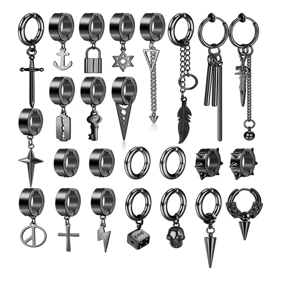 25 Aretes Falsos Piercing Hombre Imán Acero Inoxidable GOOLUU Earring-D