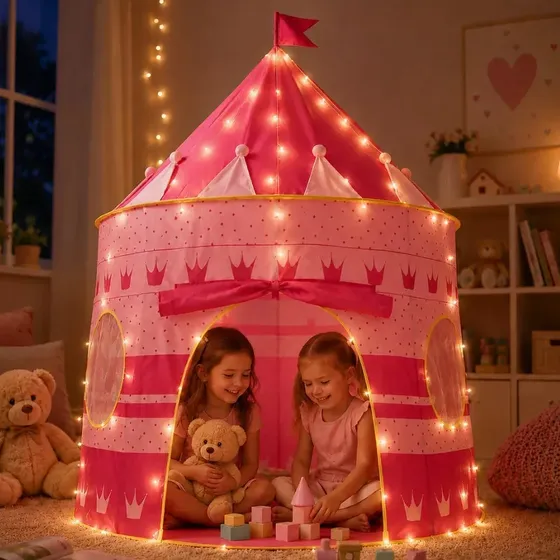 Barraca Infantil Castelo Princesa Rosa para Menina, Cabana Dobrável