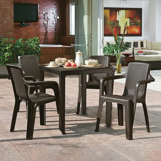 Juego Comedor Plástico Estilo Ratán Interior Exterior Rimax
