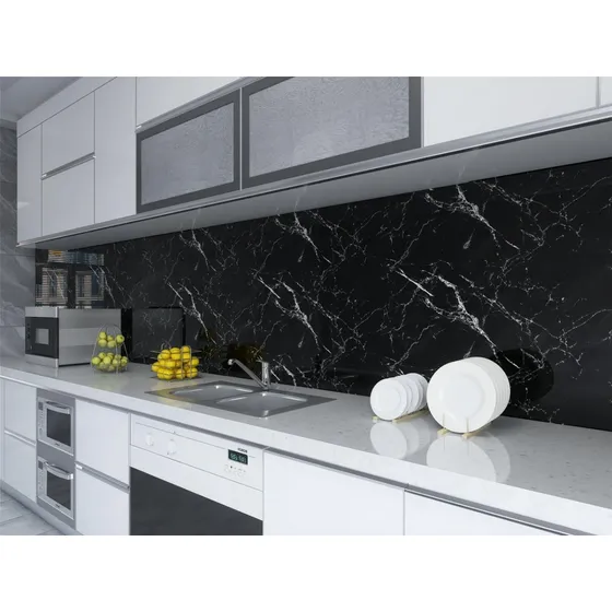 Vinilo Simil Marmol Autoadhesivo Ancho 60x500cm  Negro/gris