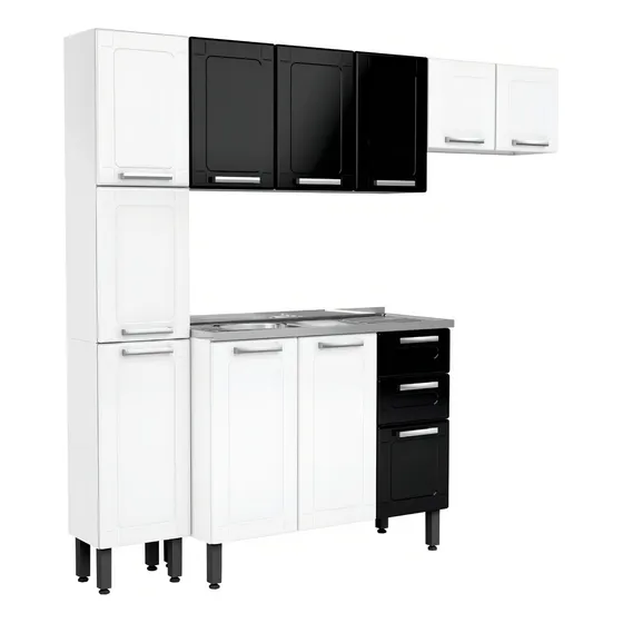 Cocina Acero 2.10m Incluye Lavaplatos Color Blanco Con Negro
