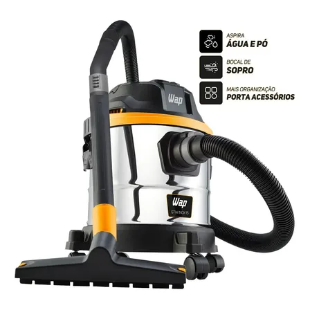 Aspirador De Pó E Água Wap Gtw Inox 15 Barril 1700w Com Bocal De Sopro E Acessórios Aço Inoxidável/preto/amarelo 220v