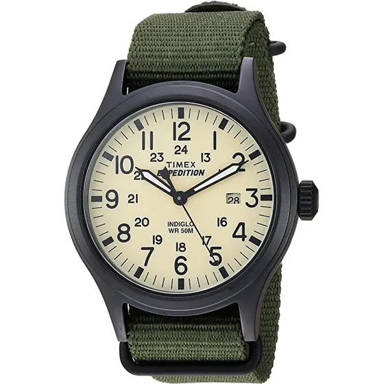 Reloj Hombre Timex Expedition 40 Mm Wr 50m Tw4b155009j Color de la correa Verde oscuro Color del bisel Negro Color del fondo Crema
