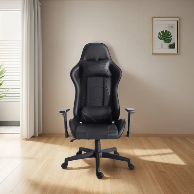 Silla Gamer Cuerina Color Negro Con Cojin