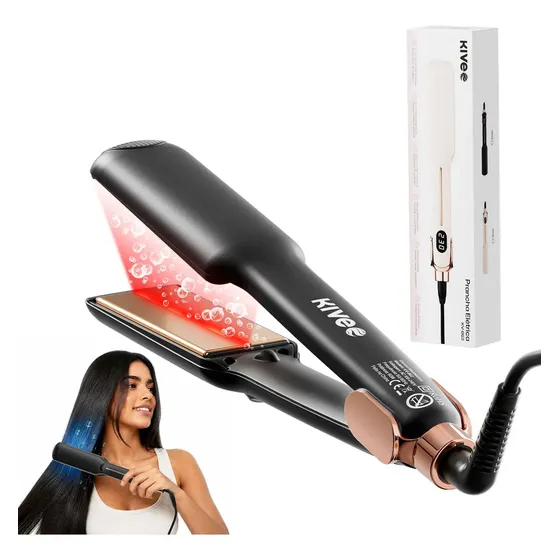 Chapinha Profissional Kive KV-863 Prancha Alisadora, Modelador Inteligente, Ajustável, Infravermelho, Aquecimento Rápido, 230°C, Anti Frizz, Bivolt, Íons Negativos, Para Todos os Tipos de Cabelos