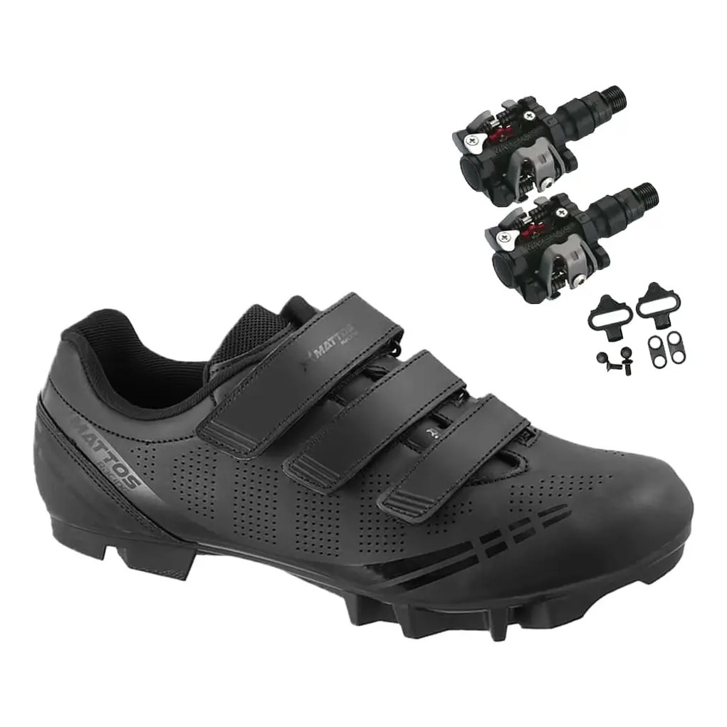 Kit Sapatilha De Ciclismo Mtb Mattos Tt + Pedal Wellgo Mtb