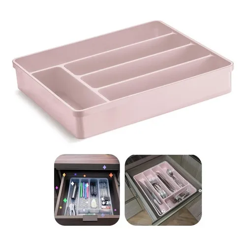 Organizador Gaveta Divisor Porta Talheres Cozinha Utensílios Cor Rosa