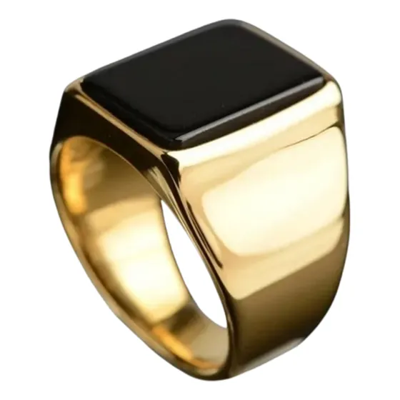 Anel Pedra Onix Natural Banhado Ouro 18 K Masculino Homem 