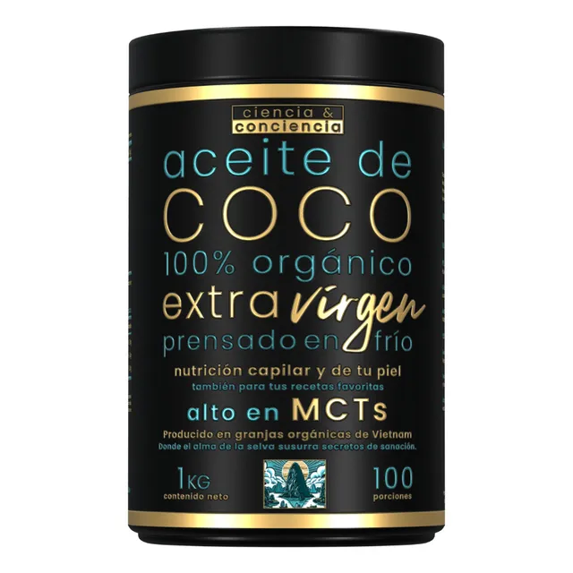 Aceite Coco 100% Orgánico 1lt Prensado Al Frio Extra Virgen
