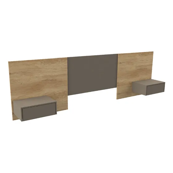 Respaldo Extensible P Colchon 140-160 C Mesas De Luz Cajon + Color Roble Nebraska Natural/gris Cubanita