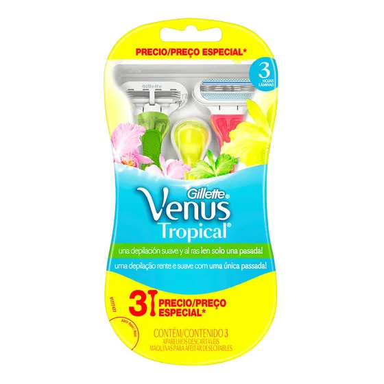 Máquina De Afeitar Gillette Venus Desechable Tropical X 3 Un
