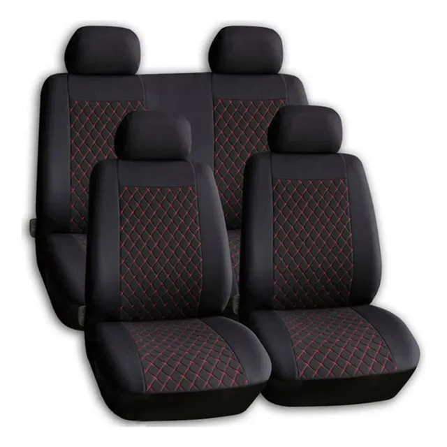 Forro De Asiento 10pcs Negro Con Cosido Hilo Rojo Para Coche