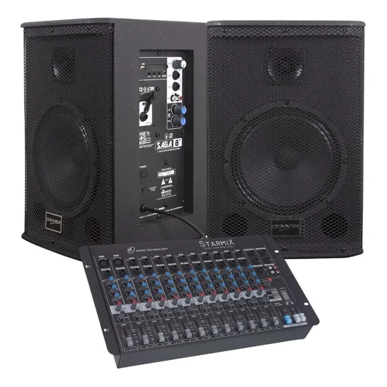 Kit Caixa Ativa Passiva 8 225w Saga Usb Bt Cabo Mesa S1202d