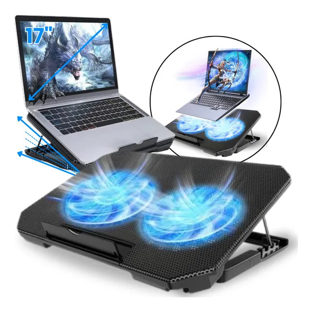 Base Suporte Notebook Cooler Ajustável Ventilação Dupla Luz