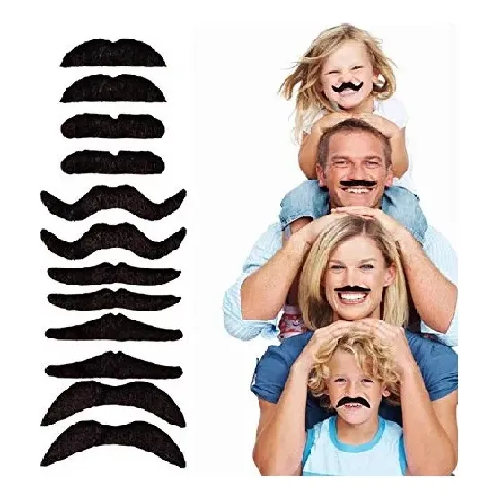 Set De 12  Bigotes Autoadhesivos Fiesta Cotillon Disfraz