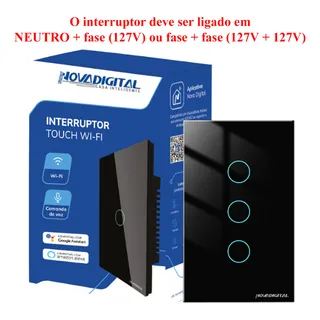 Interruptor Inteligente Wifi Novadigital 3 Teclas BotÔes Touch Tuya Smart Life Alexa Google 127/220v Preto Lite-ws3 Interruptor Inteligente Wifi Novadigital 3 Teclas BotÔes Touch Tuya Smart Life Alexa Google 127/220v Preto Lite-ws3