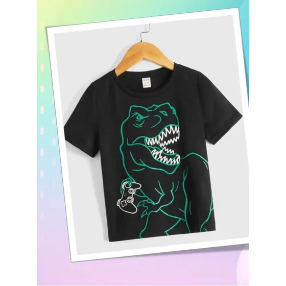 Franela Shein Negra Dinosaurio Talla 4