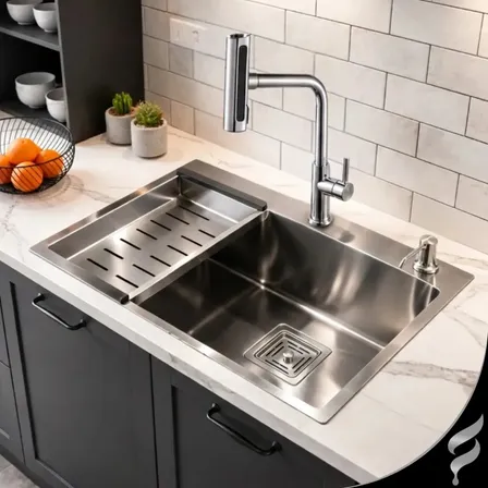 Kit Cuba Gourmet Para Pia De Cozinha Inox 304 60x45 Escovada Embutir Ou Sobrepor Completa Com Acessórios E Torneira... Cuba Inox 304 Escovada E Torneira 4 Jatos Cromada