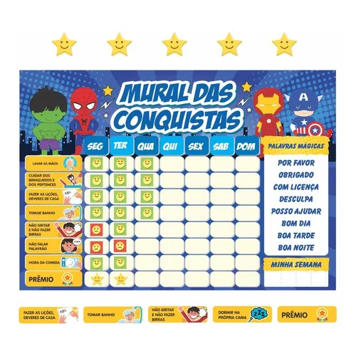 Quadro de rotina diária infantil incentivo Herois Atividades