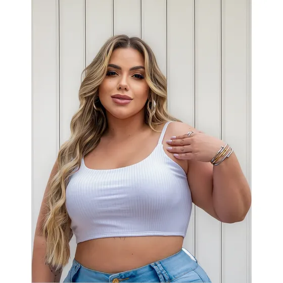 Cropped Plus Size Alcinha Super Sustentação Malha Canelada  