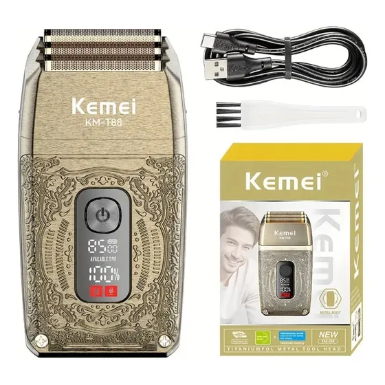 Afeitadora Eléctrica Para Hombre Kemei Metal 3 Niveles Dorado Oscuro
