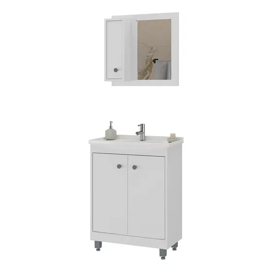 Mueble De Baño Completo - Botiquin Espejo Y Pileta - Madri Cantidad de agujeros para grifería Un agujero Color de la bacha Blanco Color del mueble Blanco