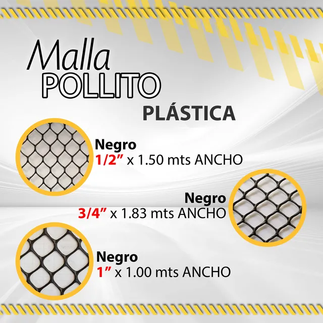 Malla Pollito Pvc Negra 1/2(03226) - 3/4(04103) - 1(04104)