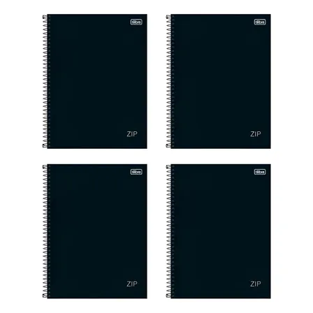 4 Cadernos 1 Matéria 80fls Universitário Zip Tilibra - Preto
