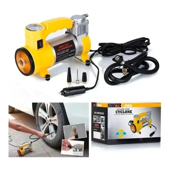 Compresor De Aire Automático Para Inflar Llantas De Carro Color Amarillo 12V