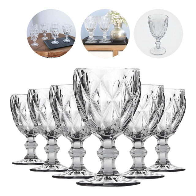 Jogo 6 Taças Diamante Vidro 340ml Copo Diamond Moderno Luxo Jogo 6 Taças Diamante Vidro 340ml Copo Diamond Moderno Luxo
