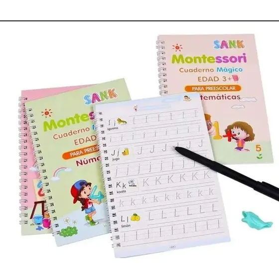 Set X 4 Cuadernos Mágicos Caligrafía Práctico Y Reutilizable