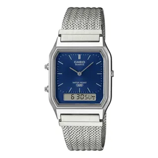 Reloj Casio Aq-230em-2acf Plateado Con Azul Cuadrado Vintage Plateado Plateado Azul Marino