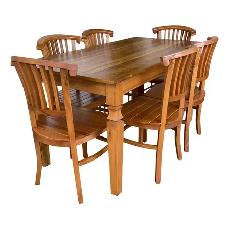 Mesa De Jantar 130x85 Com 6 Cadeiras Leque Madeira Maciça Natural