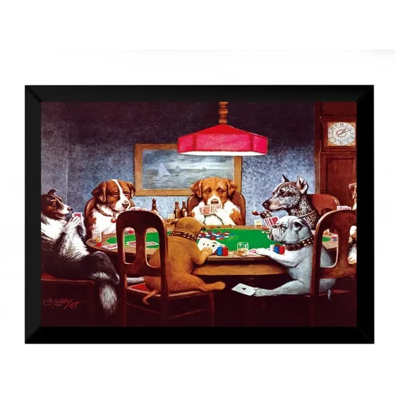 Quadro Retro Vintage Cachorros Jogando Poker 42x29cm