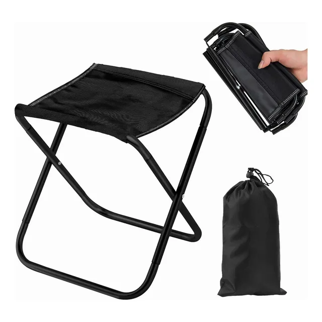 Banco Grande Taburete Plegable de Tela Slim Company Portátil Resistente para Exteriores Camping Pesca o Playa con Bolsa Transportadora Color Negro