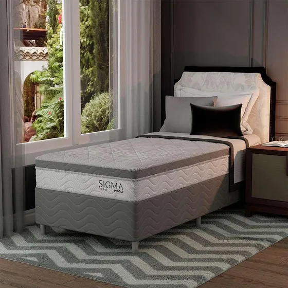 Cama Box Com Colchão Solteiro Sigma Molas Ensacadas (22x8...
