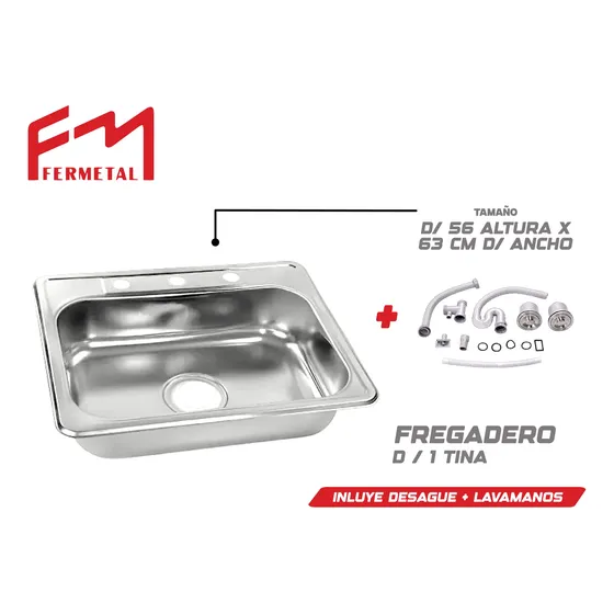 Fregadero Lavaplatos / Incluye Accesorios Fermetal  63x56cm