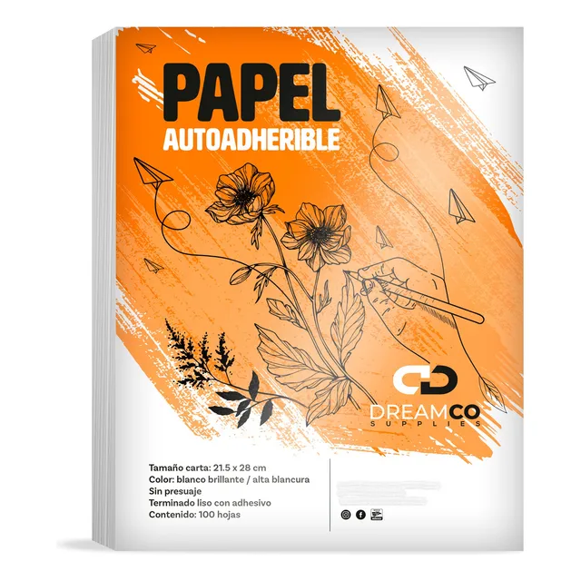 Papel Adhesivo Autoadherible Carta 100 Hojas - Sin Presuaje Color Blanco