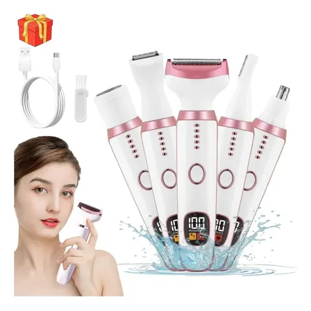 Depilador Elétrico Feminino 5 Em 1 Aiyin Para Rosto E Corpo Com Cabeças Intercambiáveis Rosa 5v