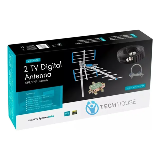 Antena Exterior Para 2 Tv Con 10 M De Cable Y Estabilizador