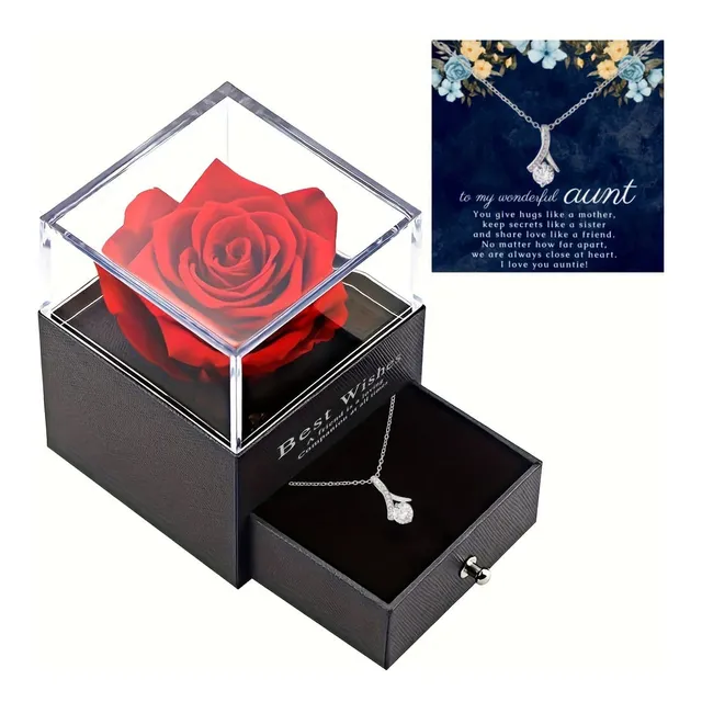Caja De Rosa Eterna Con Collar