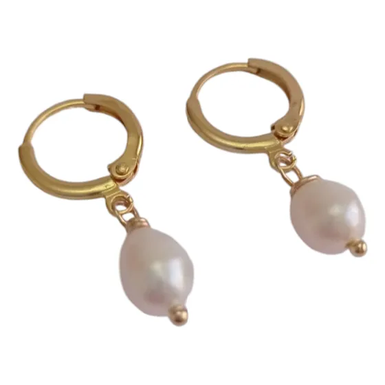 Aros Argolla Perla De Río Chapado En Oro 18k Hipoalergénico