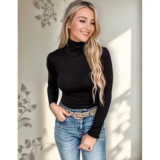 Polera Dama Manga Larga Con Cuello Algodón Muy Calientes