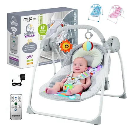 Silla Mecedora Para Bebes Columpio Control Remoto Mosquitero Gris