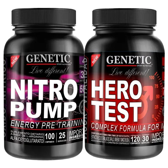 Energía Prohormon Hero Test Óxido Nítrico Nitro Pump Genetic Sabor Neutro