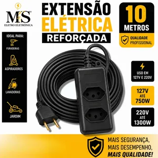 Ms Eletro Eletrônica Extensão Elétrica Reforçada 10 Metros 10/20a Obr